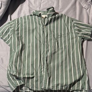 American Eagle Outfitters Men's Green and White Striped Shirt